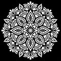 White mandala pattern on black stencil doodles sketch