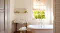 White manor bathroom decor, interior design and home decor, bathtub and bathroom furniture, English country house and cottage Royalty Free Stock Photo