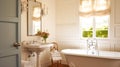 White manor bathroom decor, interior design and home decor, bathtub and bathroom furniture, English country house and cottage Royalty Free Stock Photo