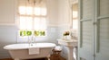White manor bathroom decor, interior design and home decor, bathtub and bathroom furniture, English country house and cottage Royalty Free Stock Photo