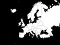 White Map of Europe With Countries on Black Background Royalty Free Stock Photo