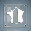 White Map of France icon isolated on grey background. Square glass panels. Vector