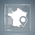 White Map of France icon isolated on grey background. Square glass panels. Vector