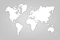 White map world on gray background. Worldmap global. Worldwide globe. Silhouette map world. Continents with shadow. Backdrop for d