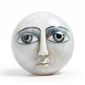 White Marble Ball With A Design Of A Sad Face With Large Blue Eyes. Minimalist Abstract Art. Generative AI