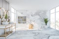 White marble bathroom interior, tub and sink Royalty Free Stock Photo