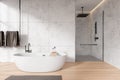 White marble bathroom with tub and shower Royalty Free Stock Photo
