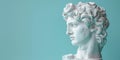 White Marble Bust Of Man. Antique Greece Sculpture On Soft Teal Minimalist Background. AI Generated