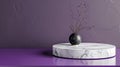 White marble a classic symbol of opulence and refinement serves as the perfect contrast to the rich purple backdrop. The