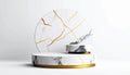 White Marble and Gold Cylindrical Podium Display Royalty Free Stock Photo