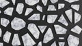 White marble mosaic on black background. Broken stone parts. 3D render illustration.