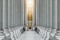 White marble pillars in a row. Row of marble columns. Stone columns