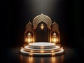 white marble podium, and arabian lantern dark background, ai generated Royalty Free Stock Photo