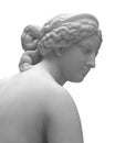 White marble sculpture head of young woman. Statue of sensual renaissance art era naked woman in circlet antique style Royalty Free Stock Photo