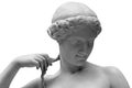 White marble sculpture head of young woman. Statue of sensual renaissance art era naked woman in circlet antique style