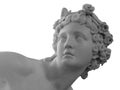 White marble sculpture head of young woman. Statue of sensual renaissance art era naked woman in circlet antique style