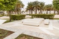 White marble stone gazebo in ornamental garden adjoining to the presidential palace - Qasr Al Watan in Abu Dhabi city, United Arab