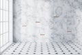 White marble and tiled panoramic bathroom empty