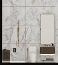 White marble toilet interior front elevation