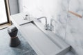 Marble bathroom, white sink top view Royalty Free Stock Photo