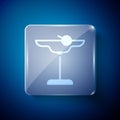 White Margarita cocktail glass with lime icon isolated on blue background. Square glass panels. Vector