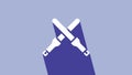 White Marshalling wands for the aircraft icon isolated on purple background. Marshaller communicated with pilot before