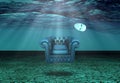 White Mask and armchair in underwater desert Royalty Free Stock Photo