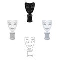 White mask MIME on the stand.The prize for best drama.Movie awards single icon in cartoon,black style vector symbol