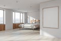 White master bedroom corner with poster frame Royalty Free Stock Photo