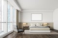 White master bedroom interior, armchair and poster Royalty Free Stock Photo