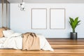 White master bedroom with two posters Royalty Free Stock Photo