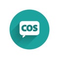 White Mathematics function cosine icon isolated with long shadow. Green circle button. Vector