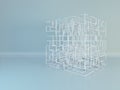 The white maze cube. Square mesh abstract lines. 3d rendering Royalty Free Stock Photo