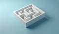 White maze on simple blue background. Abstract 3D geometric model represents complex path, challenge, and solution. Minimalist Royalty Free Stock Photo