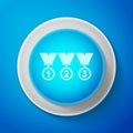 White Medal set icon isolated on blue background. Winner simbol. Circle blue button with white line