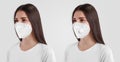 White medical mask mockup with FFP3 valve on a nurse isolated on background Royalty Free Stock Photo
