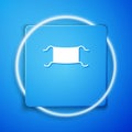 White Medical protective mask icon isolated on blue background. Blue square button. Vector Illustration Royalty Free Stock Photo