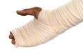 White medicine bandage injury hand on white background