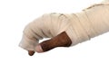 White medicine bandage injury hand on white background