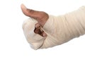 White medicine bandage injury hand on white background