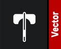 White Medieval axe icon isolated on black background. Battle axe, executioner axe. Medieval weapon. Vector