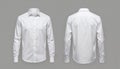 White medium-length shirts laid out side by side on gray background. Buttons on sleeves and collar visible. No text or objects. Royalty Free Stock Photo