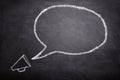 White megaphone and speech bubble on chalkboard. Royalty Free Stock Photo