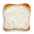 Melba toast with cream cheese isolated on white from above. Royalty Free Stock Photo