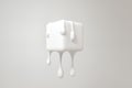 White melting cube with liquid drop details, 3d rendering