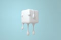 White melting cube with liquid drop details, 3d rendering