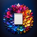 white memo pad in the center, surrounded by a dazzling spectrum of petals. Floral Background Royalty Free Stock Photo