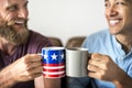 White men having morning coffee together