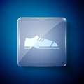 White Men shoes icon isolated on blue background. Square glass panels. Vector Royalty Free Stock Photo