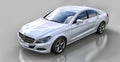 White Mercedes Benz CLS Coupe on a gray background. 3d rendering. Royalty Free Stock Photo